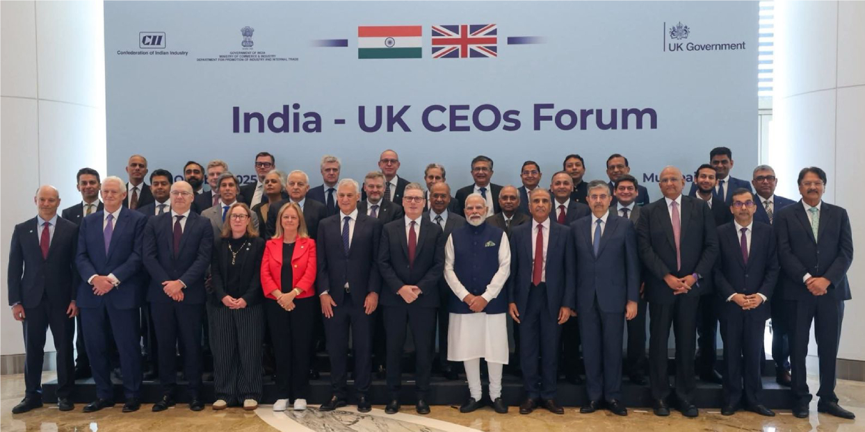 It was a proud moment as GJEPC Chairman Shri Kirit Bhansali participated in the India–UK CEO’s Forum held in the presence of Hon’ble Prime Minister Shri Narendra Modi and Hon’ble UK Prime Minister Sir Keir Starmer.